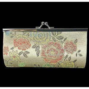 Floral Silk Small Clutch Hard Eyeglass Sunglass Travel Case Boho Purse Kiss Lock